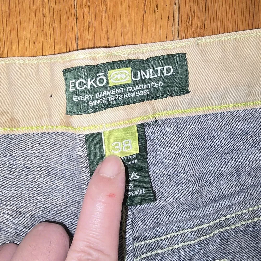 ECKO UNLTD Shorts Baggy Jean Jorts Utility Denim Hip Hop Embroidered Y2K 38